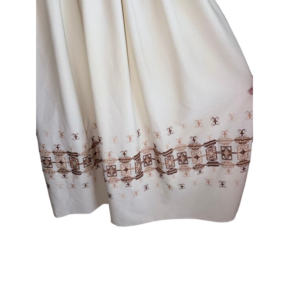 Vintage 70s Handmade Maxi Dress Brown boho retro Border Print Puff Sleeve small - Picture 4 of 9
